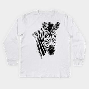 Zebra Face in Black and White Angled Lines Kids Long Sleeve T-Shirt